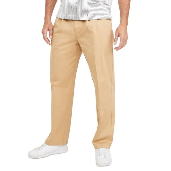 Tommy Hilfiger Khaki Pants Pleated Front Relaxed Fit Casual 36W 30L, NWT - Picture 1 of 6